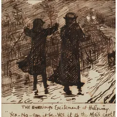 Frederick Walker, THE EVENING MAIL, HALSWAY COURT, pen and black ink