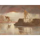 William A. Shackleton, HAULING THE BARGE, watercolour and bodycolour