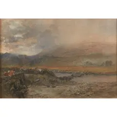 Alfred William Hunt, DOLWYDDELAN - TWILIGHT, RAIN, Watercolour with scratching out