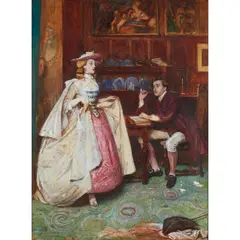 George John Pinwell, PEG WOFFINGTON BEFORE MANAGER RICH, pencil, watercolour and bodycolour with scratching out