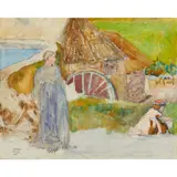 George John Pinwell, RAMBLE MILL, pencil and watercolour heightened with bodycolour and with scratching out