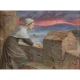 Frederic Shields, GIRL LOOKING OVER HIGH PARAPET, watercolour