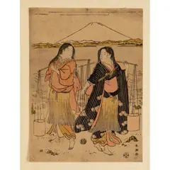 EDO PERIOD, 1775-1800 by Katsukaw Shuncho, one chuban tate-e print, depicting Two country girls, Matsukaze and Murasame, sold Nov 2021
