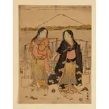 Katsukaw Shuncho, EDO PERIOD, 1775-1800, one chuban tate-e print, depicting Two country girls, Matsukaze and Murasame