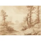 Alphonse Legros, A WOODED LANDSCAPE WITH FIGURE SKETCHING