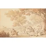 Thomas Rowlandson, STAG HUNTING WITH ONE OF THE FIELD TAKING A FALL
