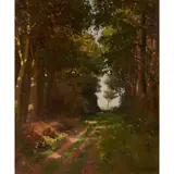 Vereker Monteith Hamilton, SUNLIT PATH THROUGH THE WOODS, oil on canvas
