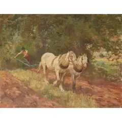 Arthur Lemon, PLOUGHING, oil on canvas