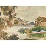 RIVERSIDE LANDSCAPE by George Haig, 2nd Earl Haig, watercolour, sold Oct 2021