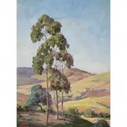 Berthold Widmann, Trees in the Hills, Oil on board