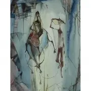 Romeo V. Tabuena, 2 Figures with Ox, Watercolor
