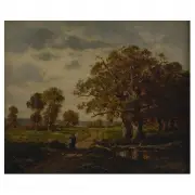 Landscape with Figures by Narcisse-Virgilio Diaz de la Pena, Oil on panel, sold Oct 2019