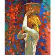 Nicola Simbari, Woman with Basket, Oil on canvas