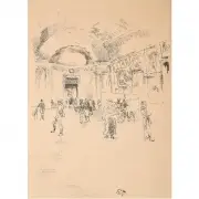 James Whistler, The Long Gallery, Louvre, Lithograph
