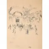James Whistler, The Long Gallery, Louvre, Lithograph