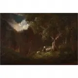Jules Mersfelder, Landscape with Sheep, Oil on canvas