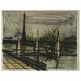 Bernard Buffet, Le Pont des Arts (from Album Paris), Color lithograph