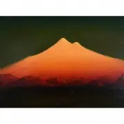 Sunset Glow, Mt. Shasta from the Northeast, Cal by J.E. Stuart, Oil on masonite, sold Dec 2019