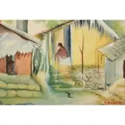 S. H. Raza, Village Scene, Watercolor on paper