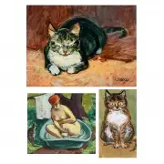 Cat Nap, Outdoor Bath and Cat by Cecil Bell, Oil on masonite, sold Jan 2020