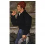 Norbert Schlaus, Portrait of a Man with Fish, Oil on canvas