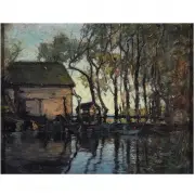 Paul Cornoyer, House on the Lake, Oil on board