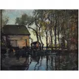 Paul Cornoyer, House on the Lake, Oil on board