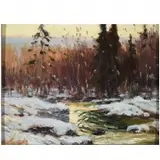Gustave Adolph Wiegand, Snow at Sundown, Oil on board
