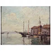 Frank A. Bicknell, Potters Wharf, Noank Connecticut, Oil on board