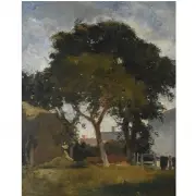 Farm Landscape with Tree by Eugène Fromentin, Oil on canvas, sold Feb 2020
