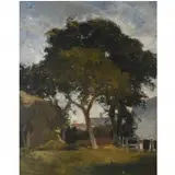 Eugène Fromentin, Farm Landscape with Tree, Oil on canvas
