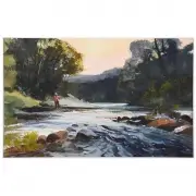 Chet Reneson, Fishing at Sunset, Watercolor