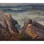 George Koch, Crashing Waves, Oil on canvas laid on board