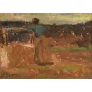 Camille Pissarro, Figure in a Field, Oil on board
