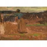 Figure in a Field by Camille Pissarro, Oil on board, sold Apr 2020