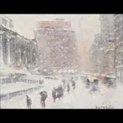 Guy Carleton Wiggins, City Storm, Oil on panel