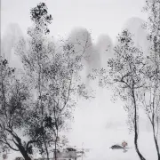 Xiao Shunzhi, Li River Misty Mountain and Fisherman with Hut, Ink
