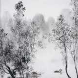 Xiao Shunzhi, Li River Misty Mountain and Fisherman with Hut, Ink