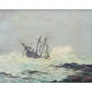 Thomas Watson Ball, Choppy Waters, Oil on board