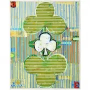 To Be in Clover (Three of Wands) by Kim Frohsin, Acrylic, ink, collage, sold Jul 2020