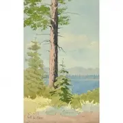 Lorenzo Palmer Latimer, Lone Tree by Lake Tahoe, watercolor on paper