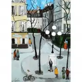 Nathalie Chabrier, Town Scene, Gouache on paper
