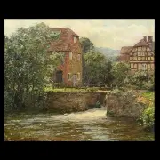 William Gunning King, Town with Stream, Oil on canvas