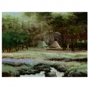 Thomas DeDecker, Native Encampment Amongst the Trees, oil on panel