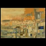 Maurice Lapp, Modernist city in Orange, oil on canvas