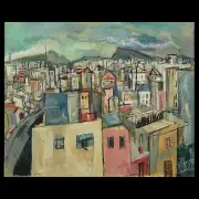Maurice Lapp, Modernist mountain town, oil on canvas