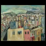 Maurice Lapp, Modernist mountain town, oil on canvas