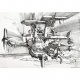Erik Desmazieres, Study for Machine Volante II, 1973, ink