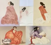 Rc Gorman, 5 Seated women, lithograph on paper