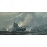 Rodolfo Claudus, Battle of Guadalcanal 11/15/1942...South Dakota against Battleship Nidponica Kirishima, oil on masonite
